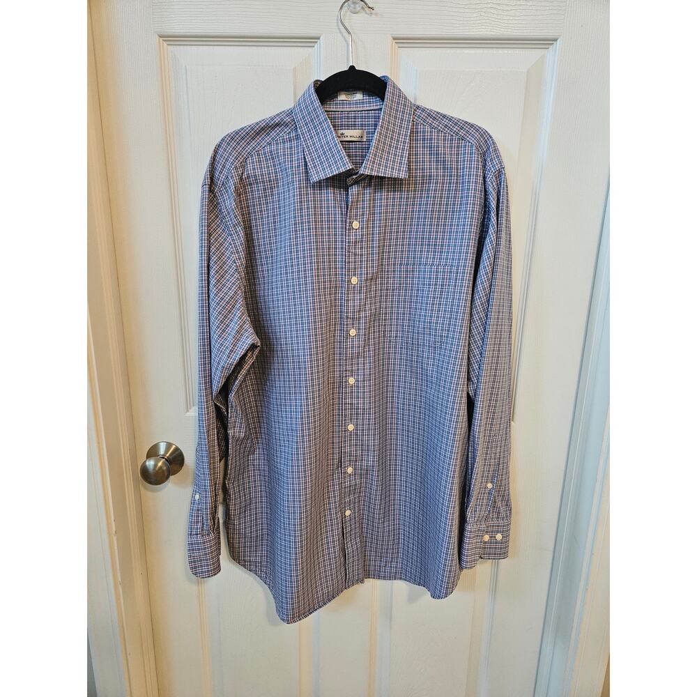 Peter Millar Men’s XL Blue Purple Plaid Button Front Dress Shirt 100% Cotton